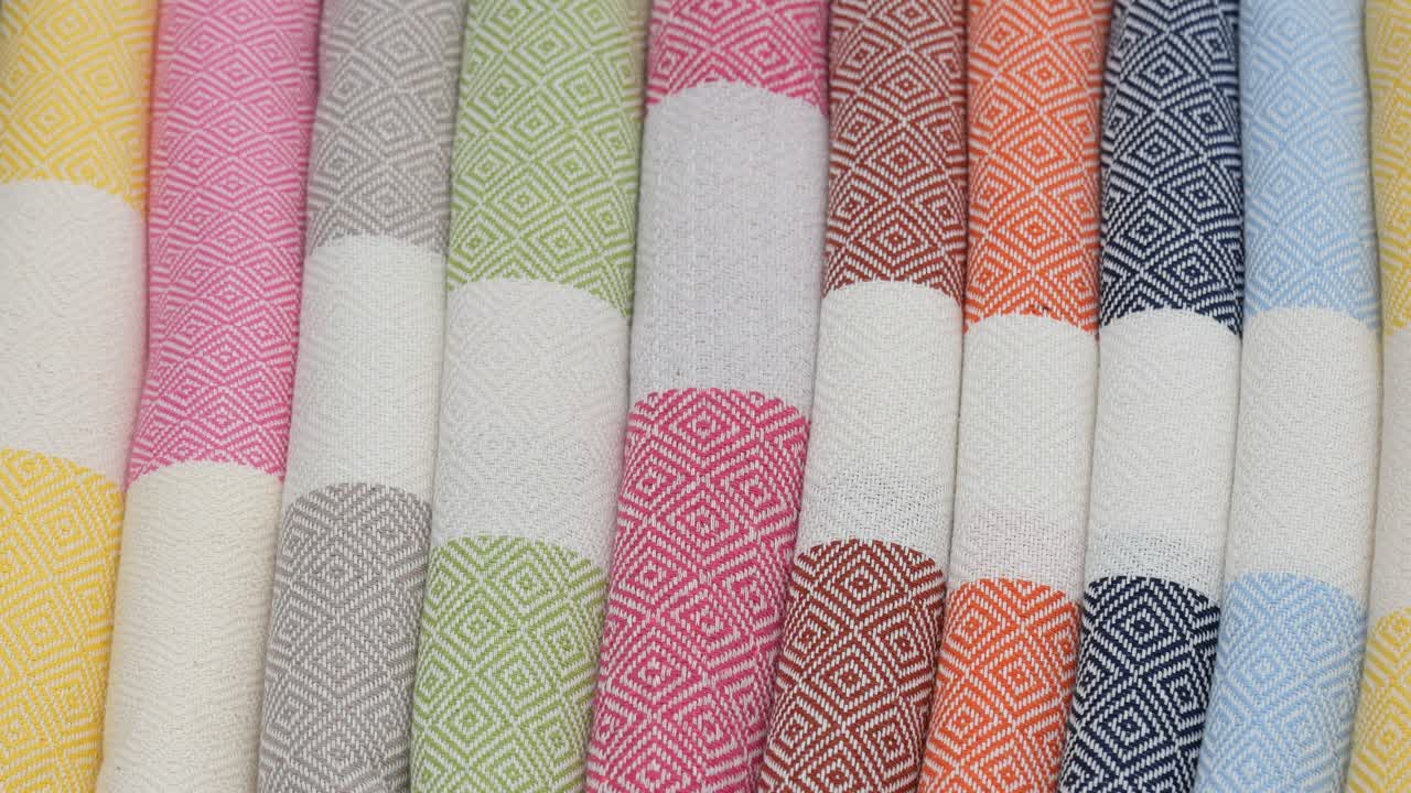 Colorful Stack of Diamond Patterned Towels