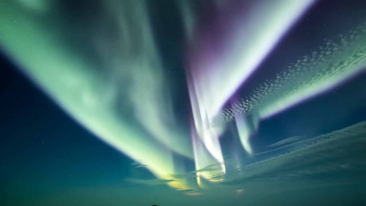 Northern Lights Display in Green and Purple
