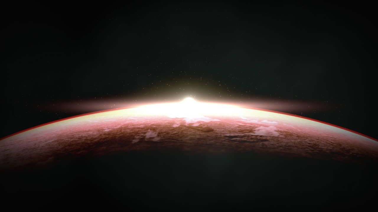 큰 붉은 행성과 검은 공간에 밝은 별