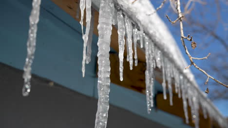 dripping icicles on a roof line