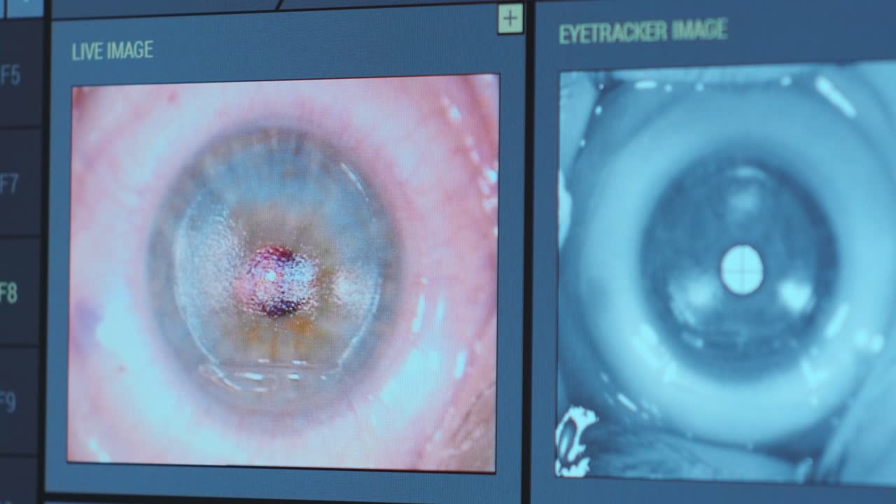 Ophthalmic surgery. View on the screen of medical monitor in operating room. Lasik