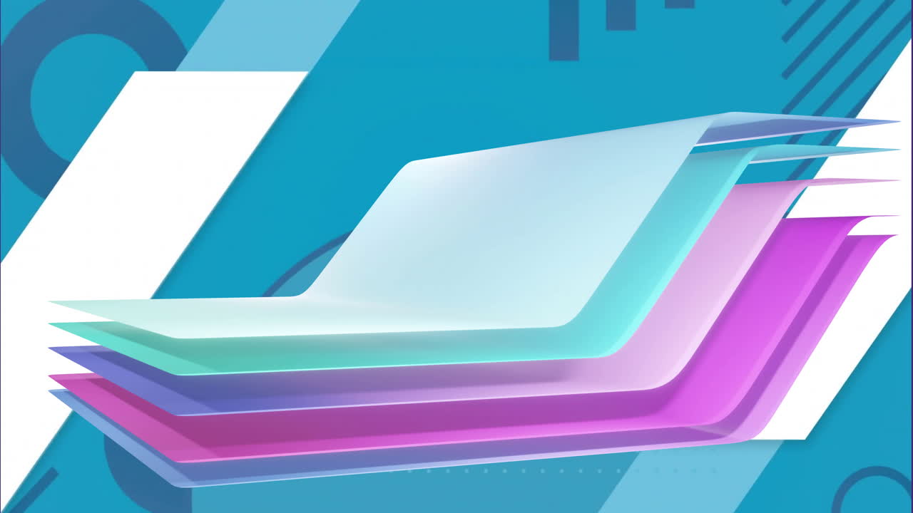 Animation of multi coloured layers waving over blue background