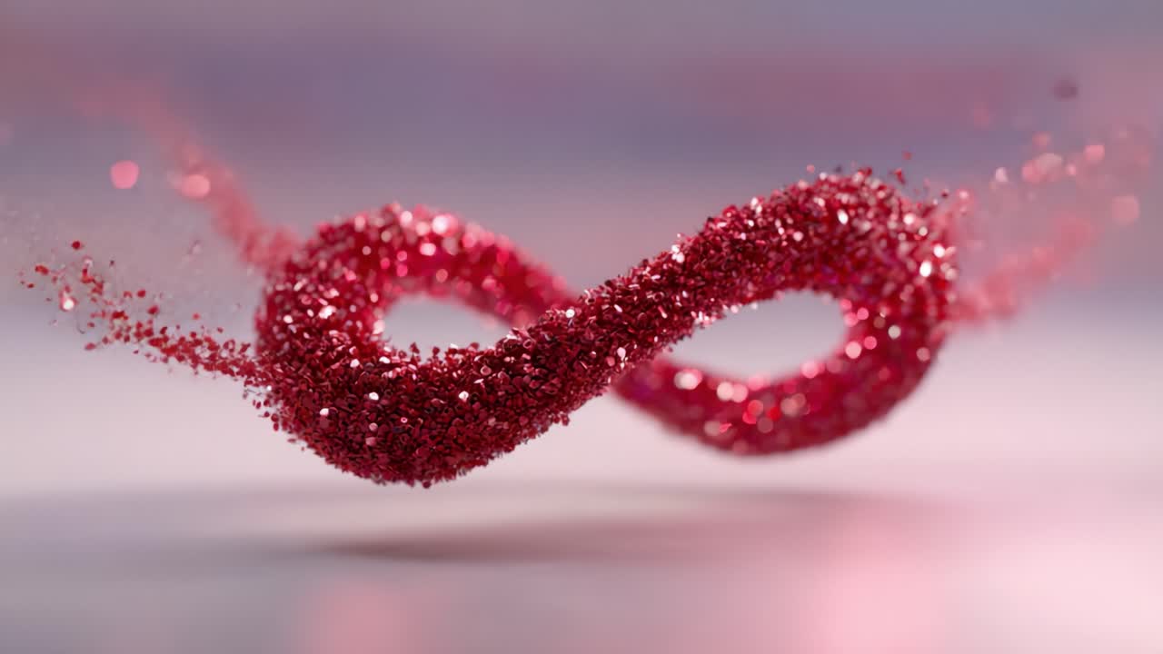 A mesmerizing display of sparkling red glitter forms an infinite loop, captivating viewers with its vibrant colors and dynamic motion in this stunning visual composition