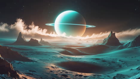 alien landscape with ringed planet