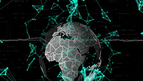 Animation-Von-Formen-Und-Globus-über-Diagramm-Auf-Schwarzem-Hintergrund