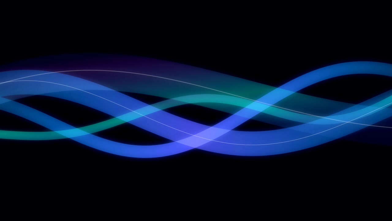 Abstract Blue and Teal Wavy Light Lines on Black Background