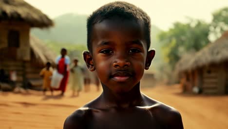 portrait of a young african boy in a village