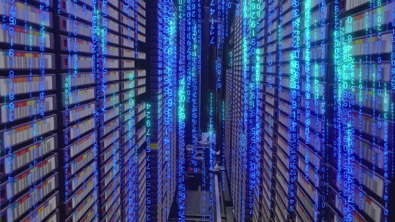 Animation of binary coding data processing over computer servers