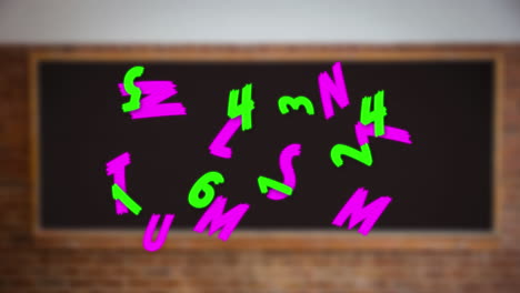 digital composition of changing alphabets and numbers against black board in school