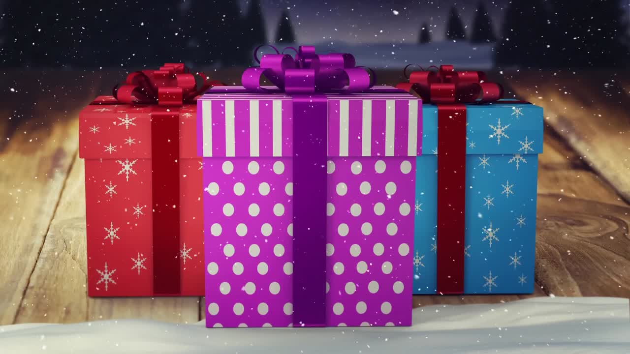 Falling snow with Christmas gift