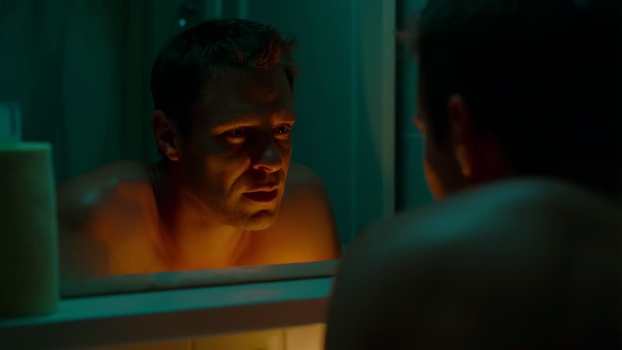 Man looking at himself in the mirror