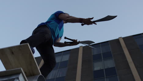 juggler ends his routine juggling knives