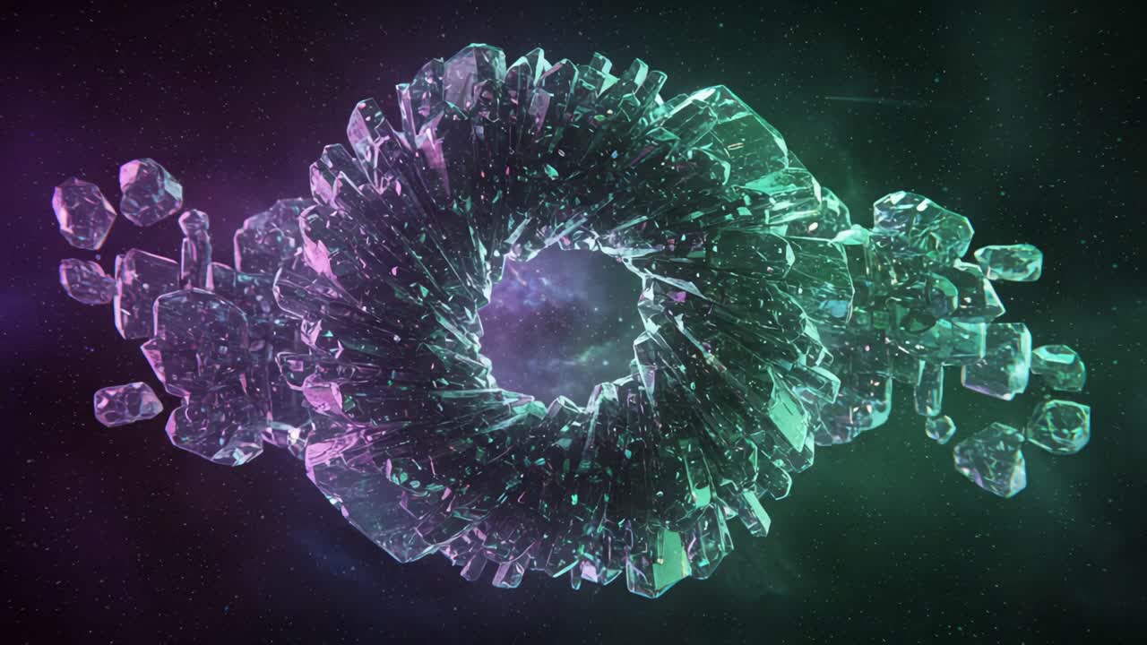 A Stunning Cosmic Crystal Formation: An Intricate Display of Light, Color, and Texture in an Ethereal Space Environment, Depicting a Vibrant Interstellar Phenomenon