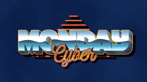 Cyber Monday with retro neon triangle on blue gradient