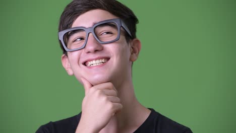 joven y guapo adolescente iraní contra un fondo verde
