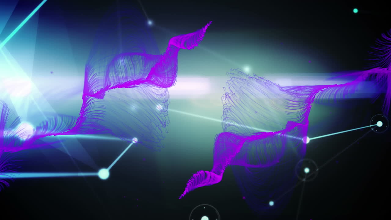 점과 연결된 네트워크에 대한 보라색 mesh의 애니메이션