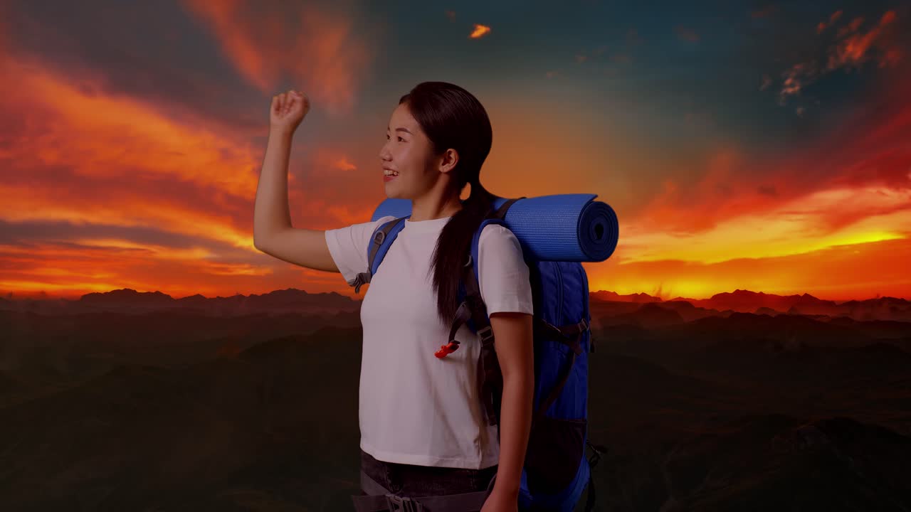 un caminante feliz al atardecer