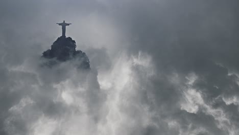 jesus on the top of the mountain against the background of a thunderstorm striking