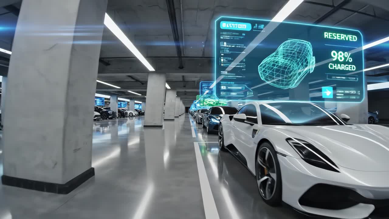 Futuristic Electric Vehicle in Parking Garage