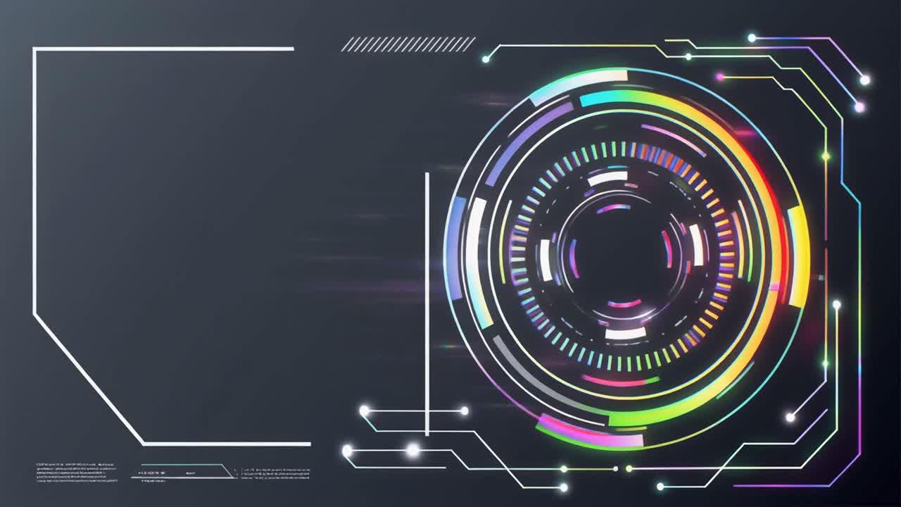 Futuristic Digital HUD Interface with Rotating Colorful Elements