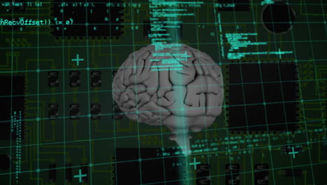 Animation of data processing and brain over computing board
