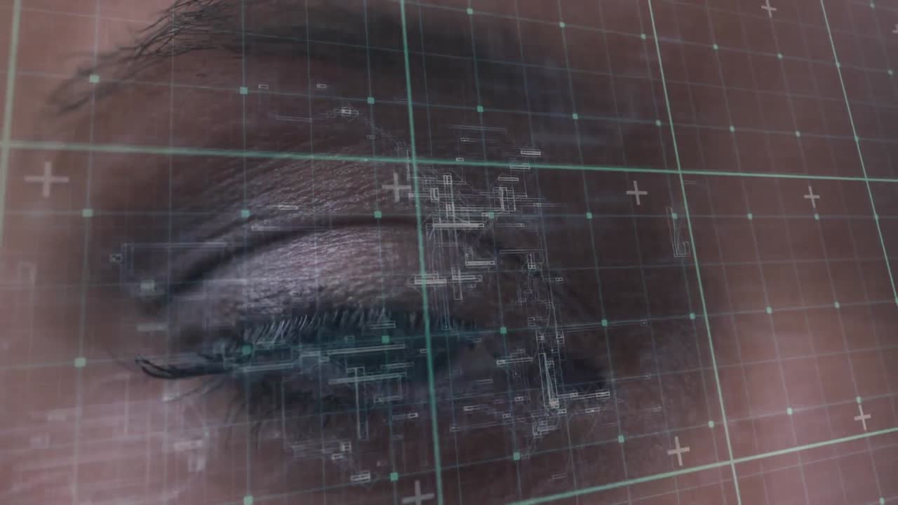 백인 여성의 눈 위에 데이터 처리의 애니메이션