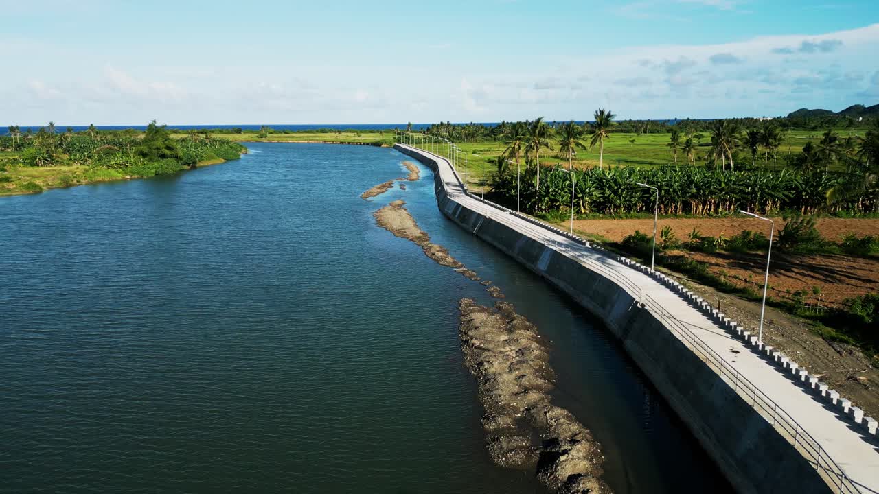 Embankment Of The Pajo River In Virac, Catanduanes Province In The Philippines. Aerial Drone Shot