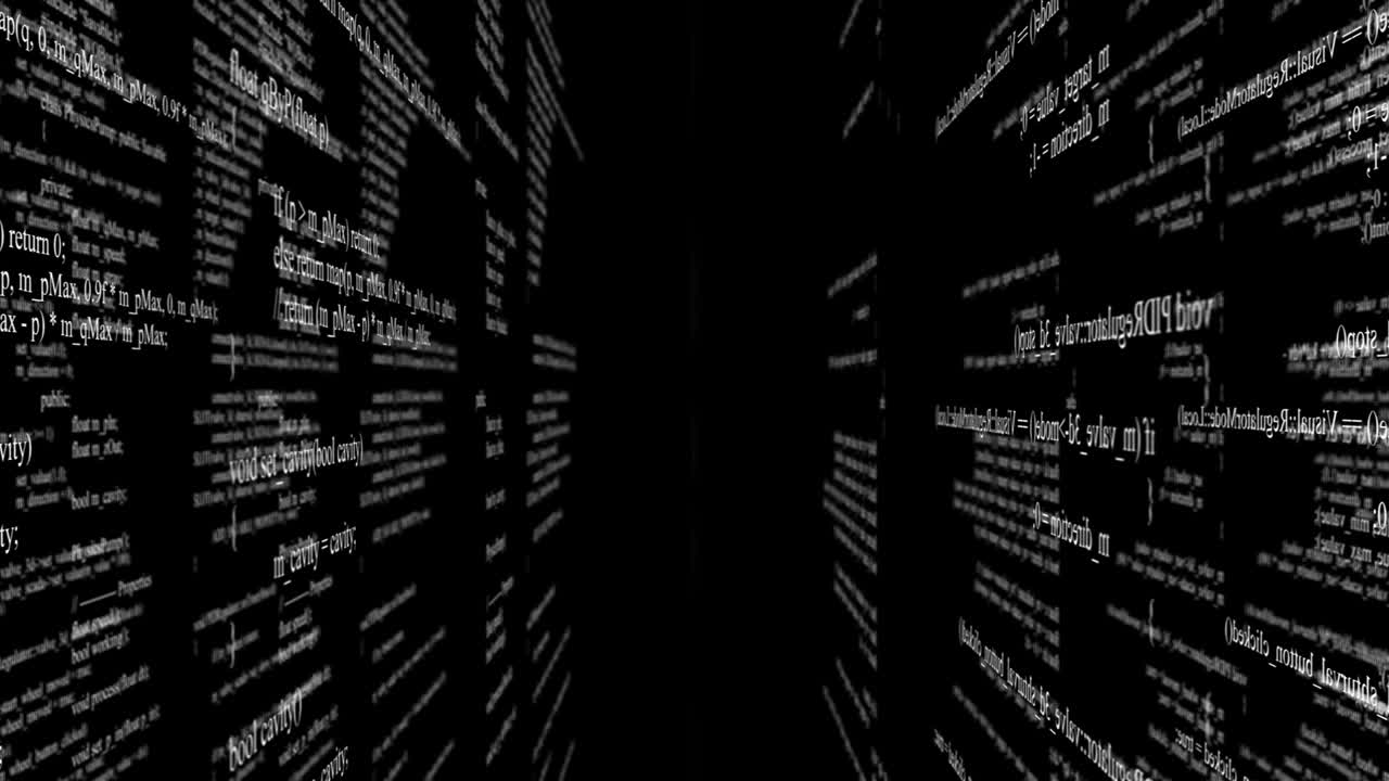 Blocks of program code flying in virtual space. Seamless