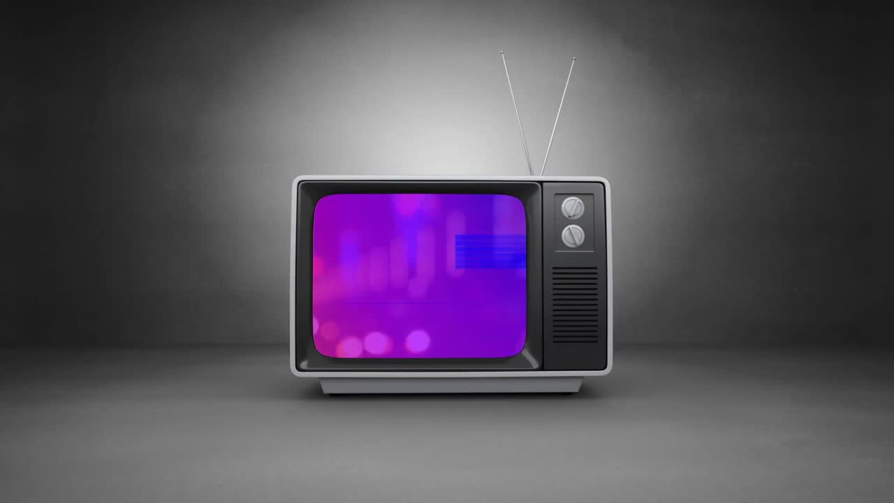 Animazione di rettangoli colorati sfarfallanti con glitch su uno schermo televisivo vintage