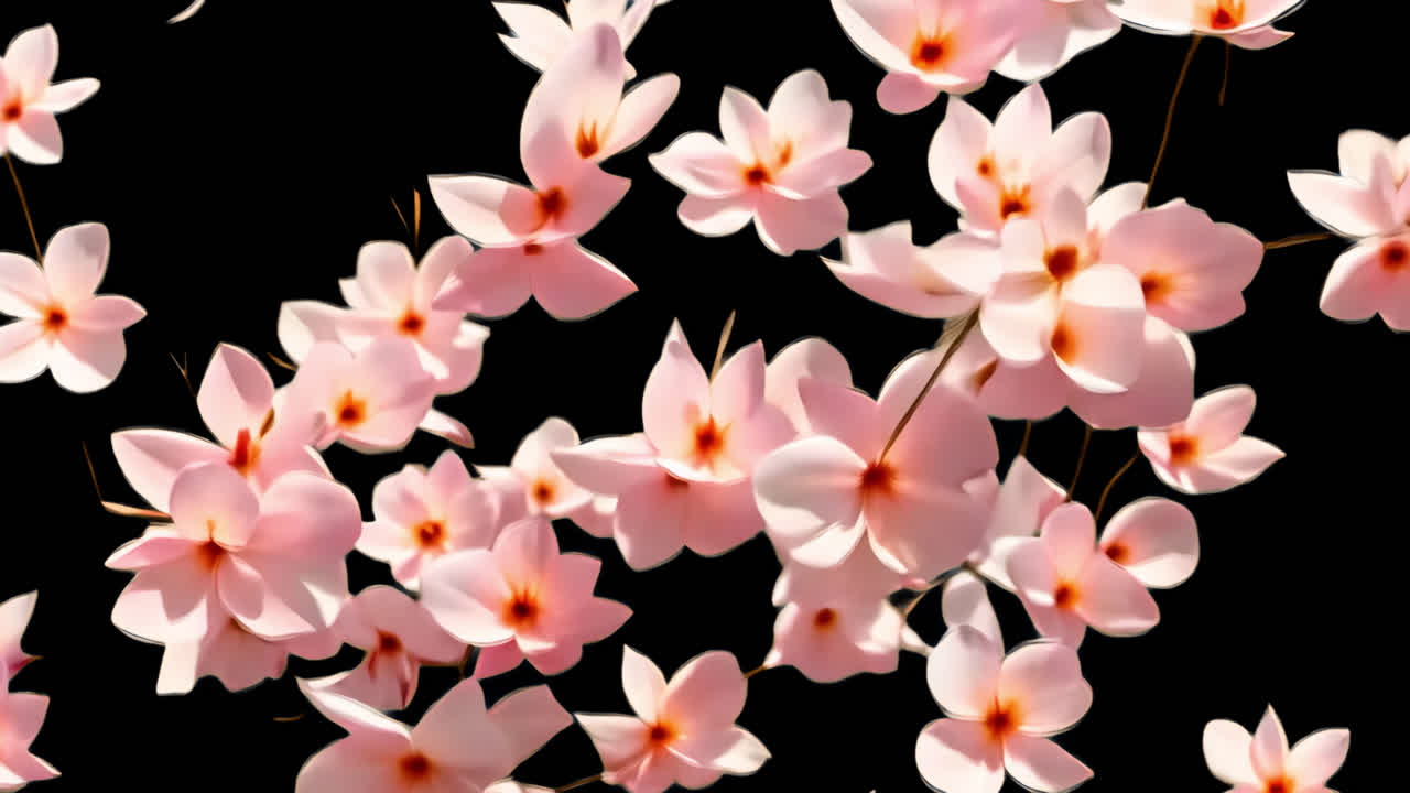 Pink flowers animated overlay, transparent 4K video, alpha channel, ProRes 4444