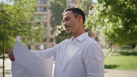 architectural designer watching building concept at sunbeams territory closeup