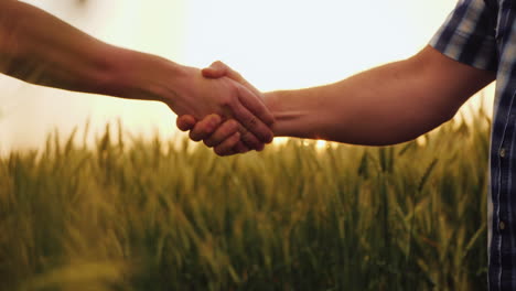 el agricultor firma el documento y le da la mano a su pareja