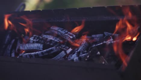 Burning-charcoal-fire,-closeup-shot