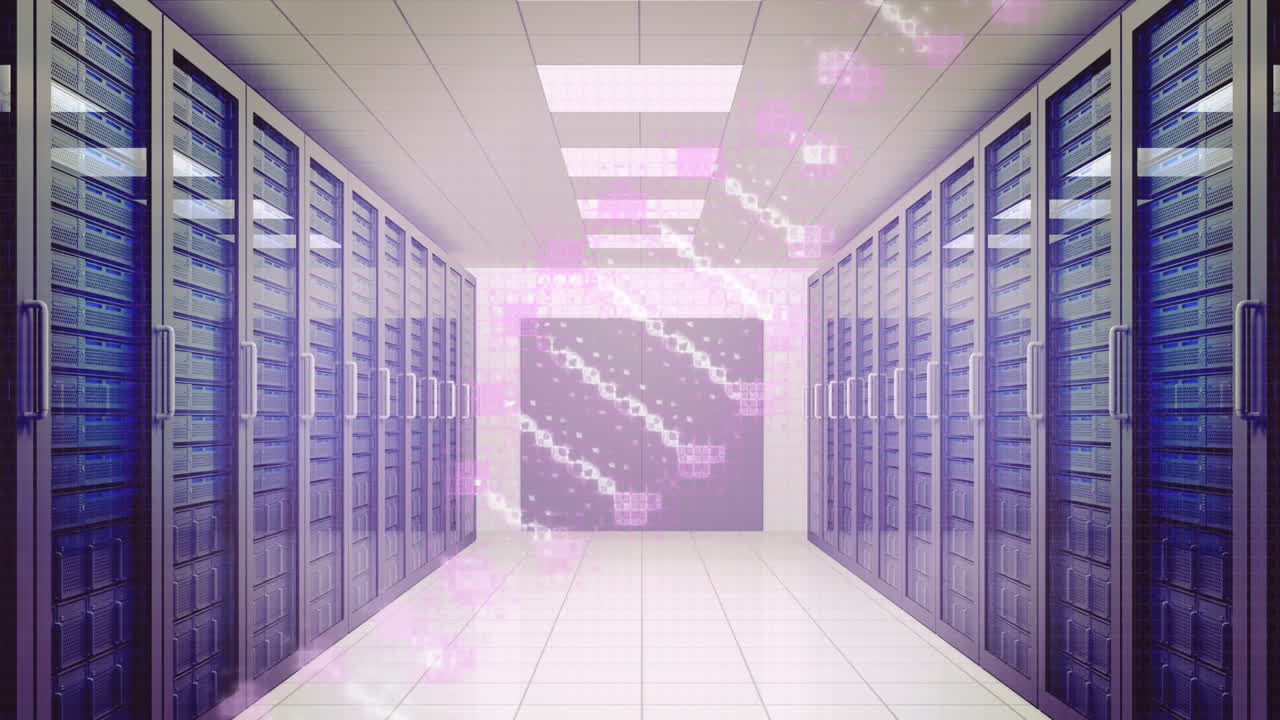 Animation of dna strand over server room