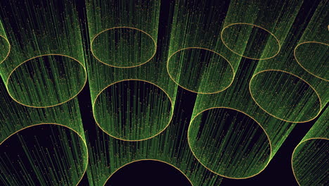 futuristic green digital artwork circles and lines in a striking pattern