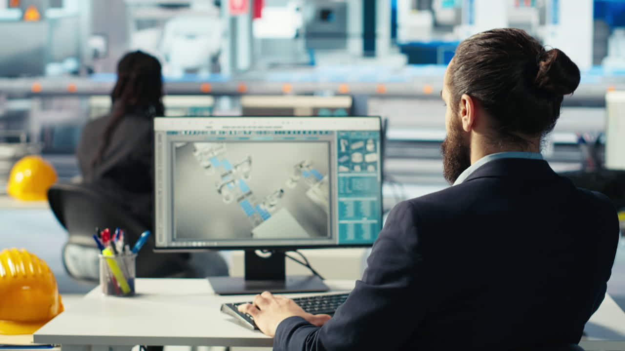 experto en fábricas fotovoltaicas bebiendo café en el escritorio de la computadora