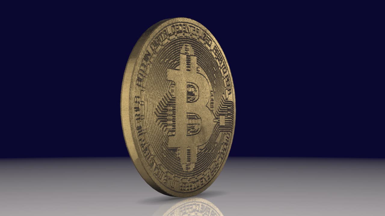 animación de un bitcoin giratorio, criptomoneda