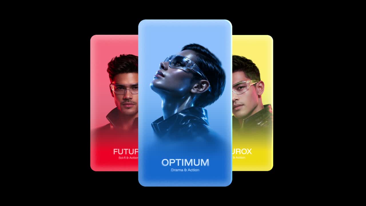 Visualizzazione Dinamica di Ritratti Futuristici su Schede Digitali Colorate
