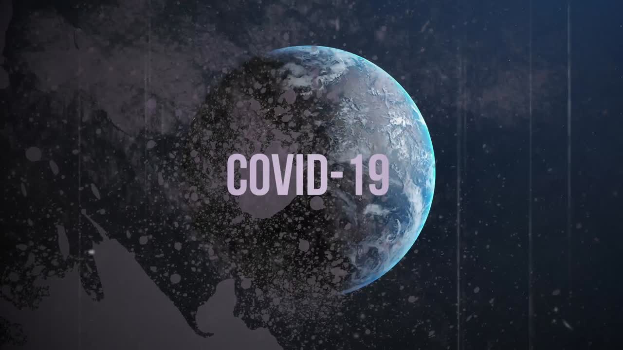 Título animado de coronavirus sobre planeta Tierra