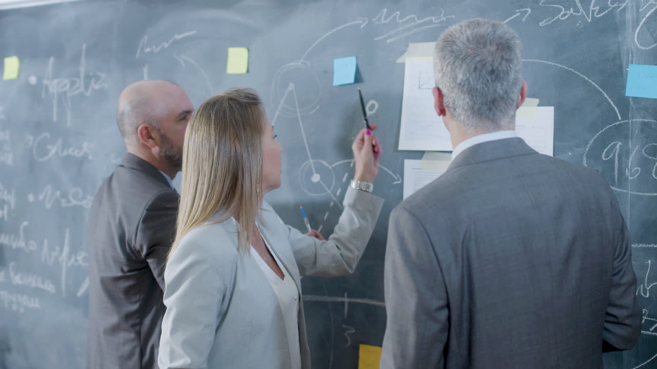 Business colleagues discussing financial results