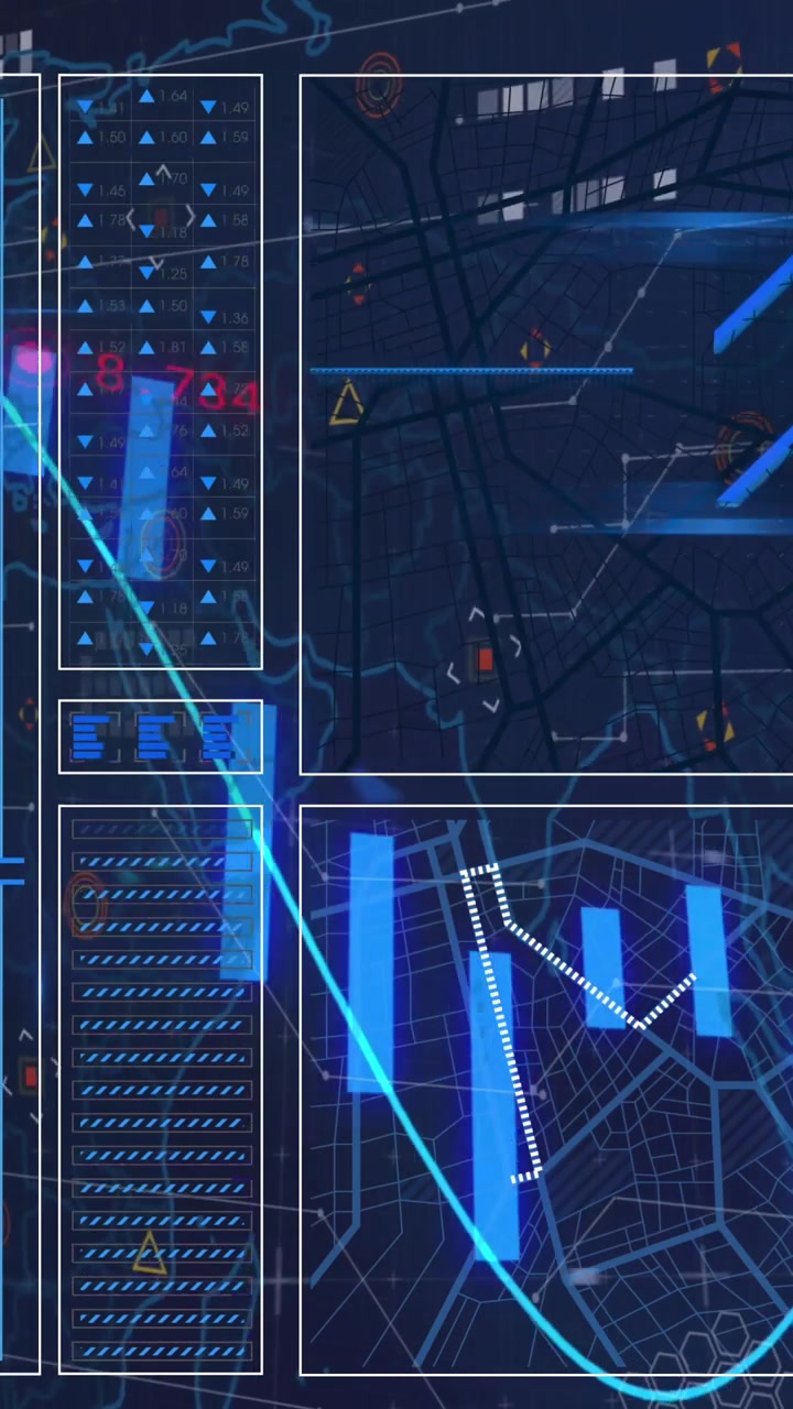 Animation of data processing on black background
