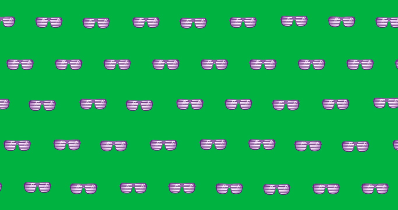 Purple sunglasses icons moving in seamless pattern against copy space on transparent background