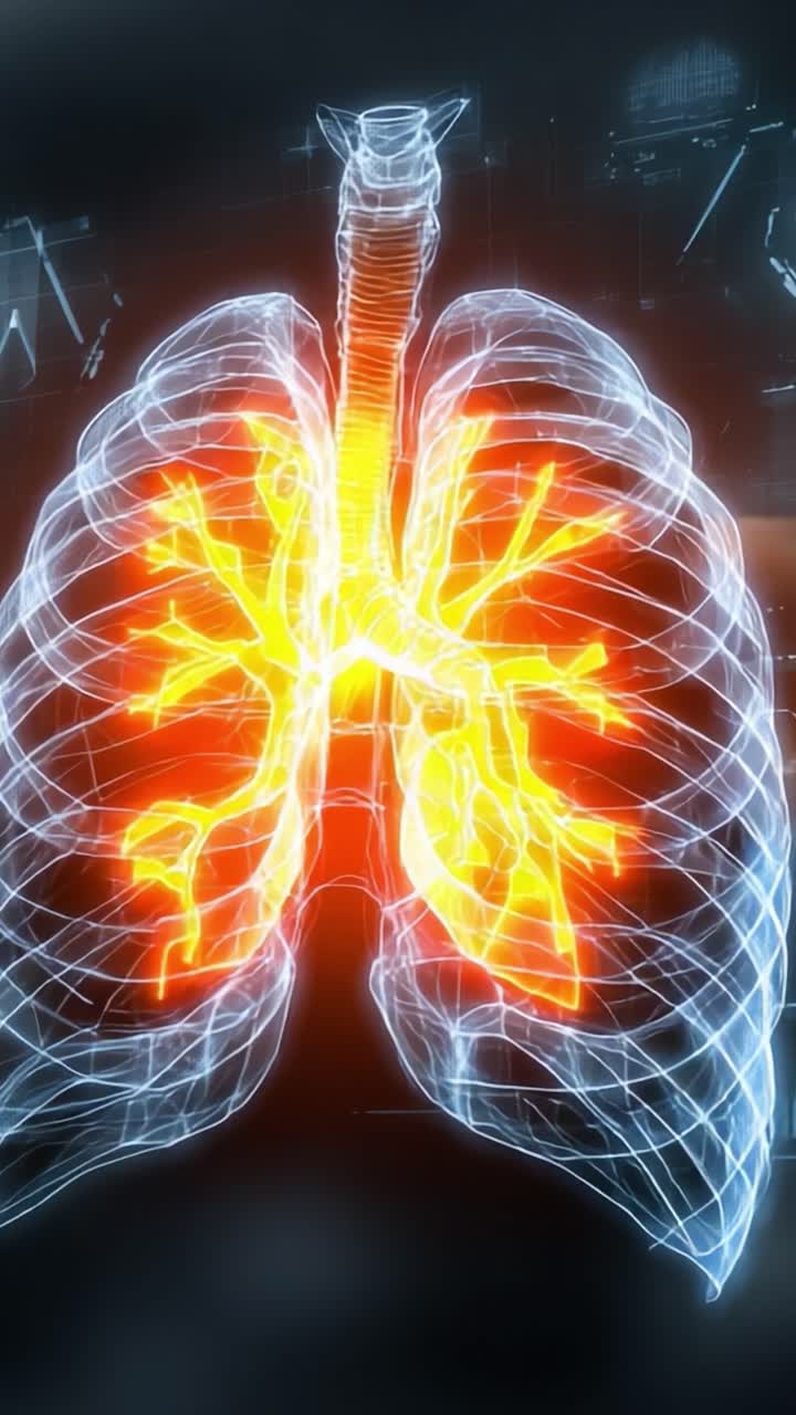 Anatomical Visualization of Human Lungs: A Stunning Representational Model Showing Internal Structure and Functionality with Glowing Neural Pathways