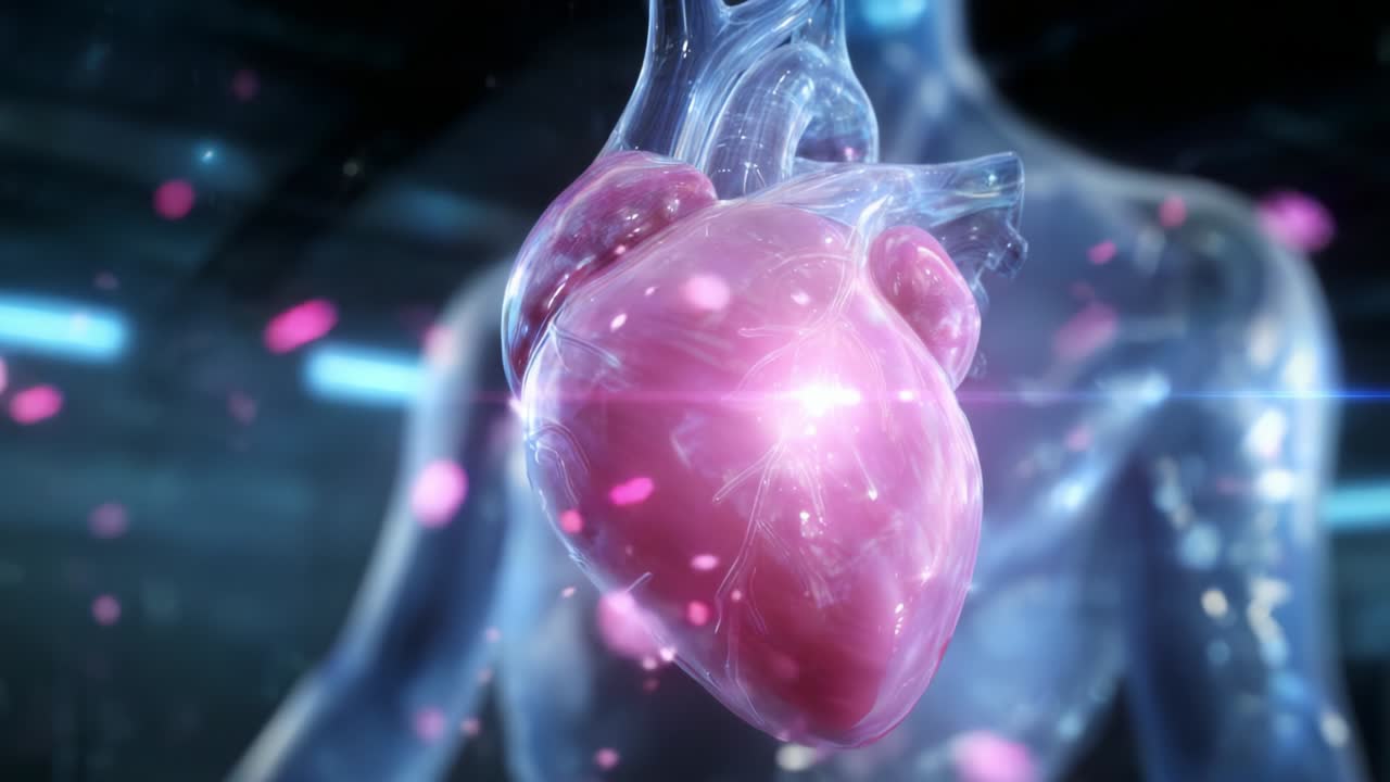 A stunning and vibrant representation of a human heart, pulsating with life and renewed energy, set against a blurred backdrop that emphasizes its significance and beauty in human anatomy and health