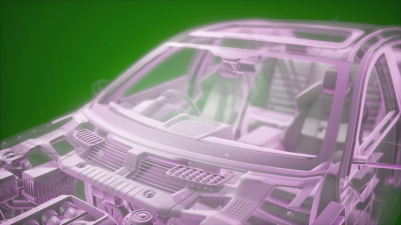 animación holográfica de un modelo de coche 3d con motor