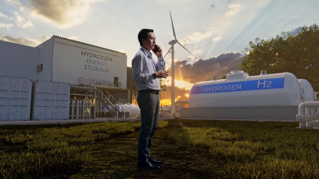 Impianto di stoccaggio di energia a idrogeno con uomo d'affari