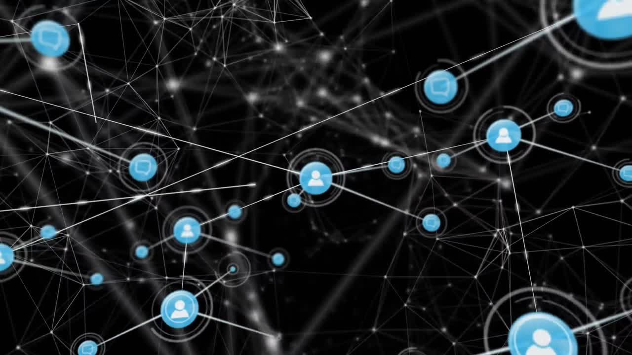 검은색 배경에 아이콘으로 연결 네트워크의 애니메이션