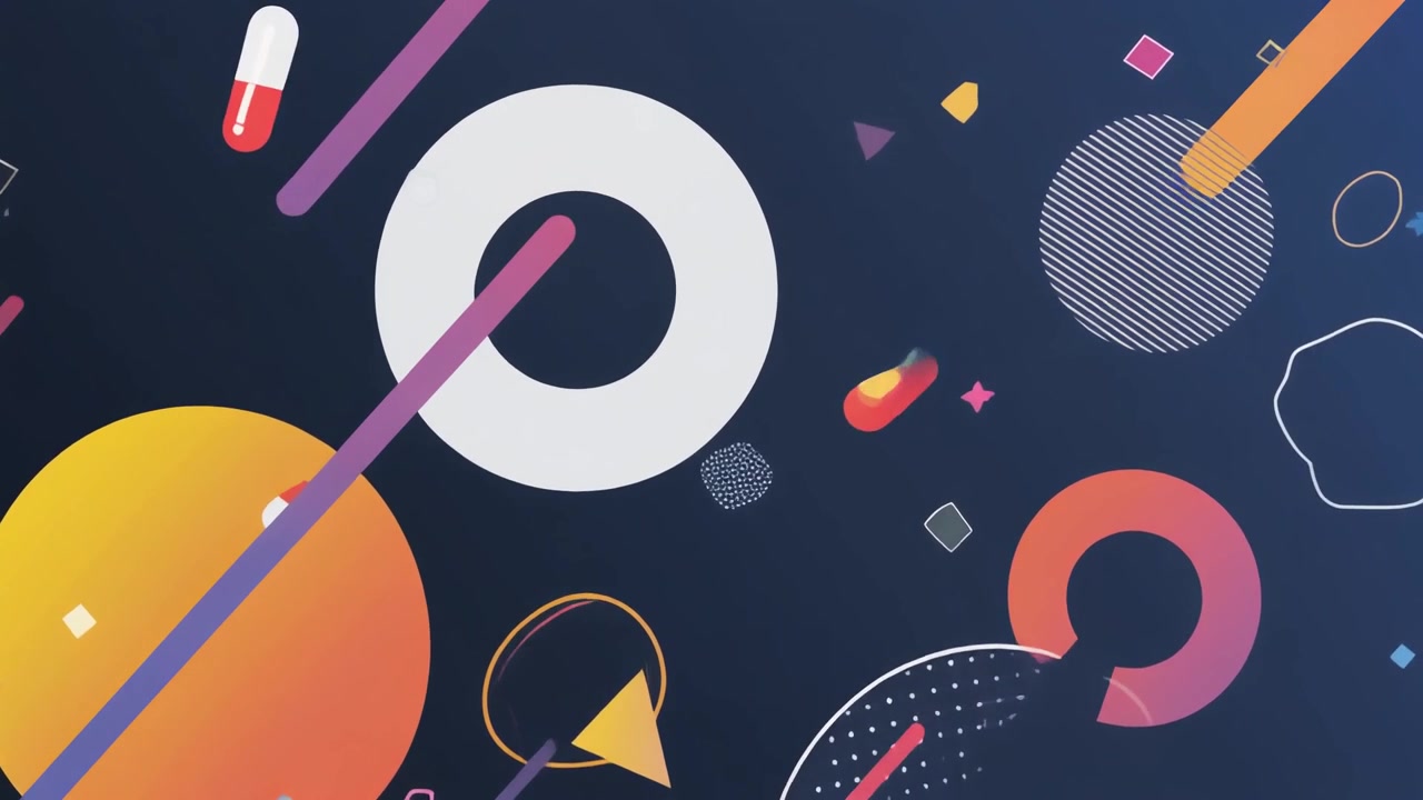 Abstract Motion Graphics with Floating Geometric Shapes and Vibrant Colors