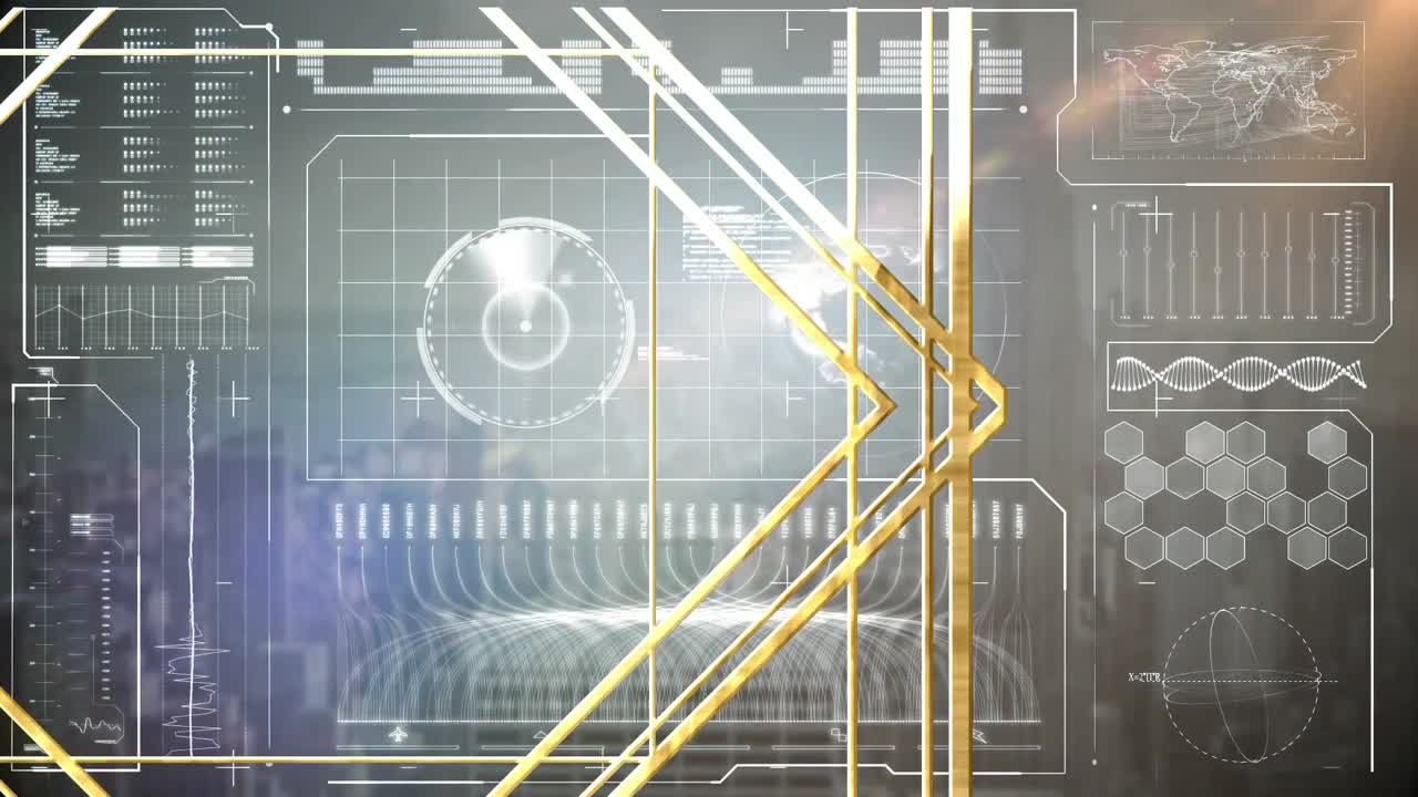 데이터 처리 및 도시 풍경에 대한 모양의 애니메이션