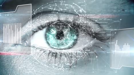 interfaz digital con procesamiento de datos frente a una vista de cerca del ojo humano